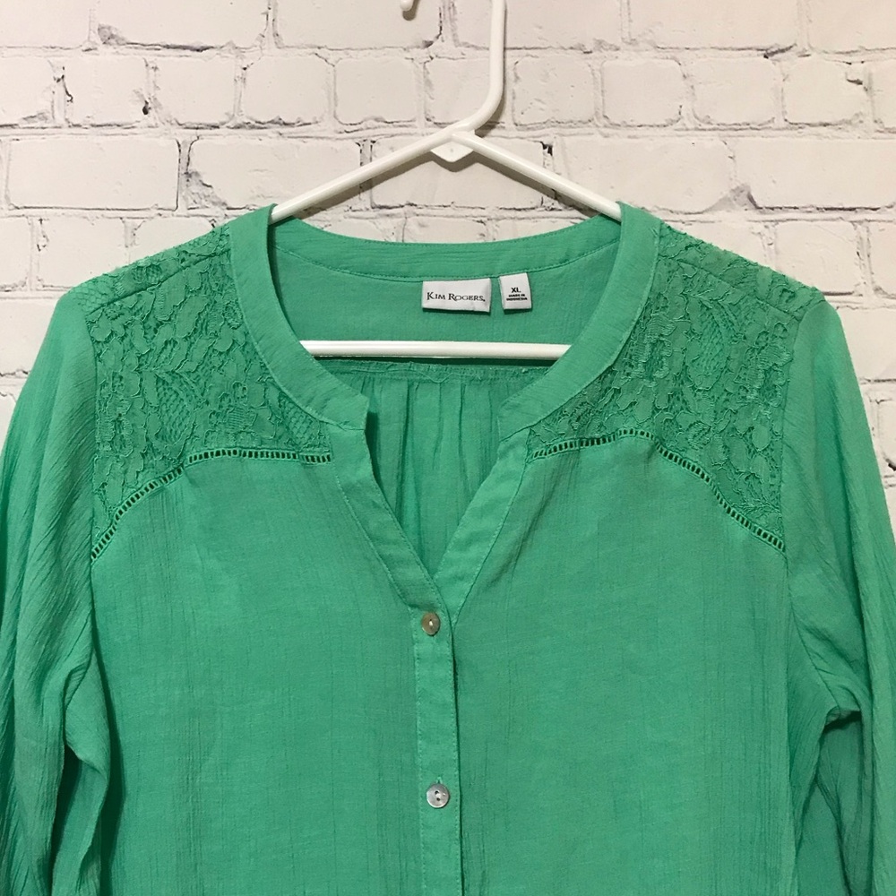 NWOT Green Lace Blouse - Picture 6 of 10
